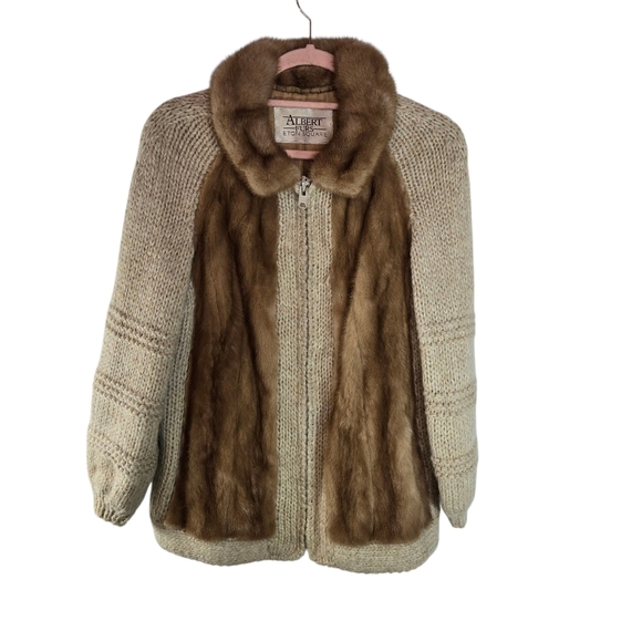 Vintage Jackets & Blazers - Vtg 70s  Mink Front Sweater Jacket Albert Furs